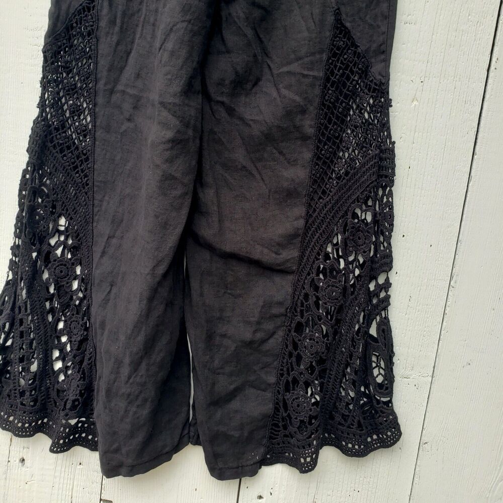 XCVI Ismay Women's Black Crochet LINEN Wide Leg Flowy Waist Pants Sz M - Picture 8 of 11